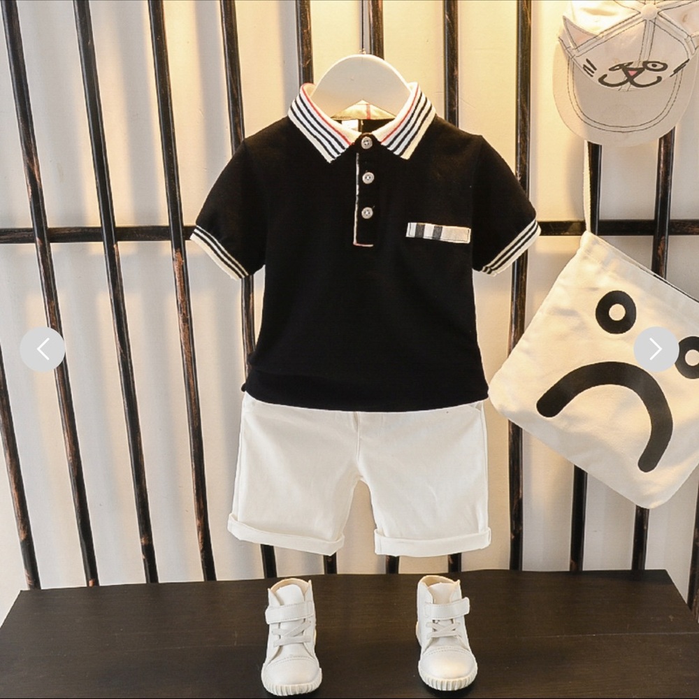 Tolder boy stripes pattern cotton polo shirt&short